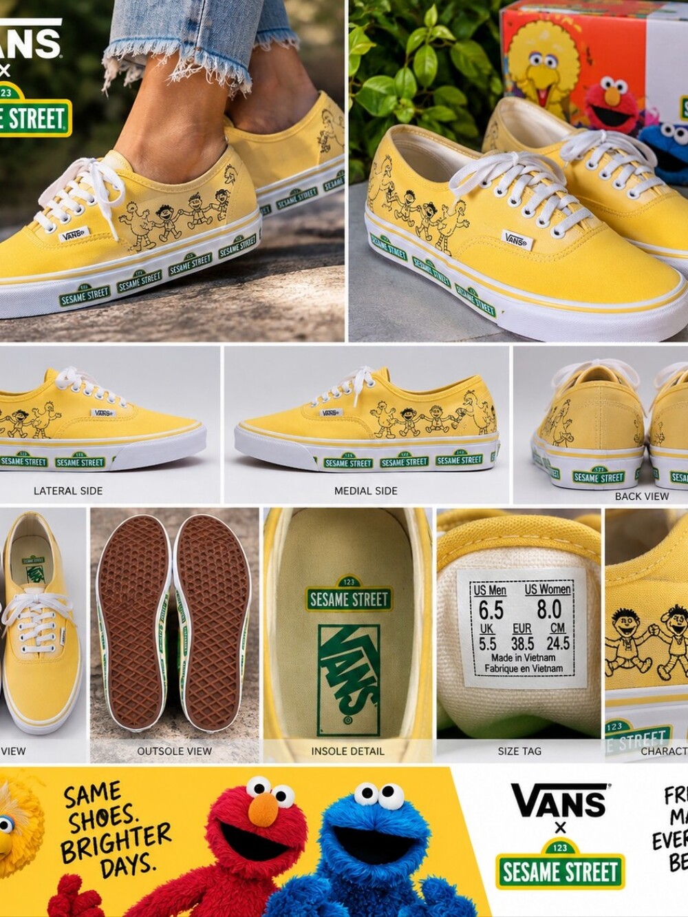 Vans x Sesame Street Authentic Yellow Family Shoes Men 6.5 Women 8 VN0009PVYLW